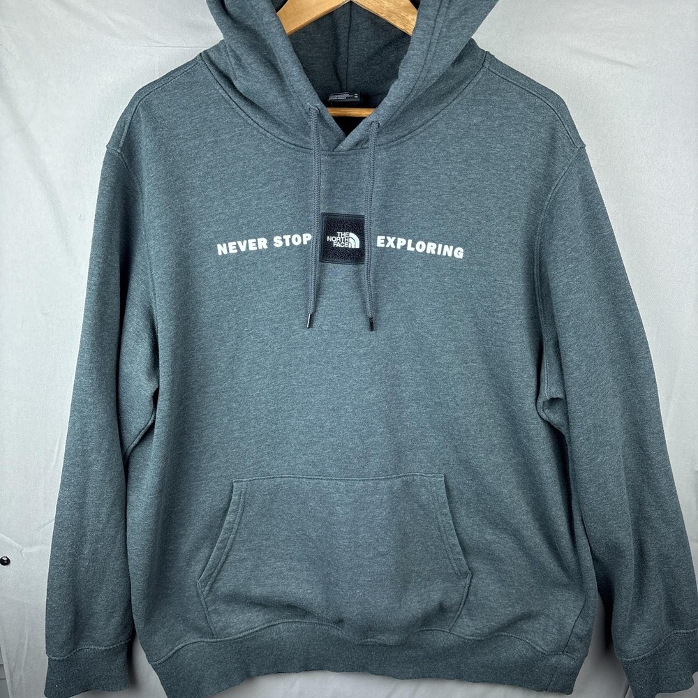 The North Face Mens XL Hoodie Never Stop Exploring Chenille Patch Gray